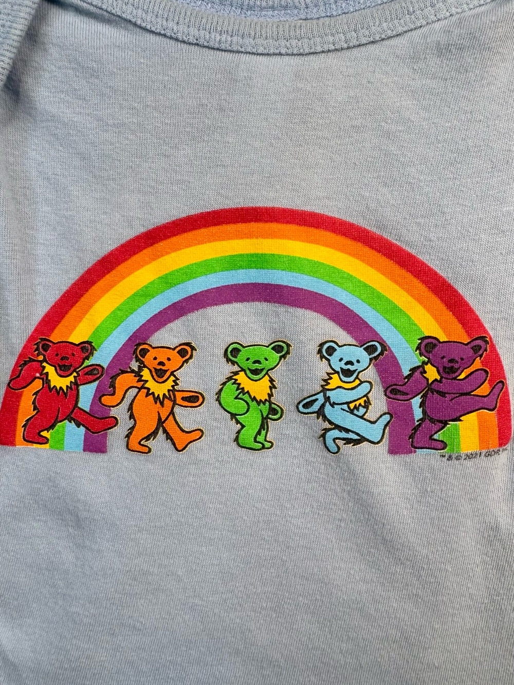 Grateful Dead Baby Rainbow Dancing Jerry Bears Graphic Onesie - Light Blue